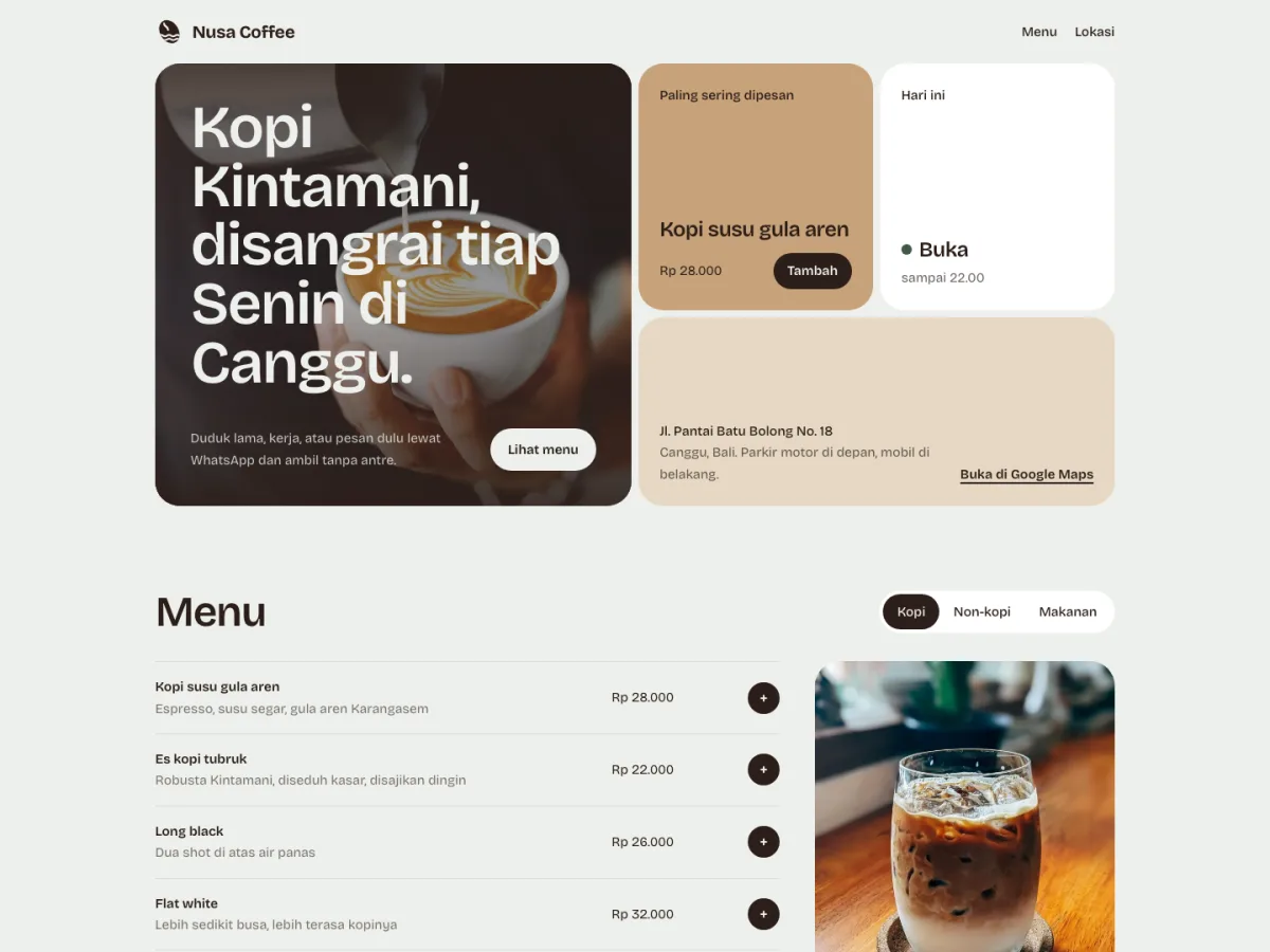 Nusa Coffee, screenshot
