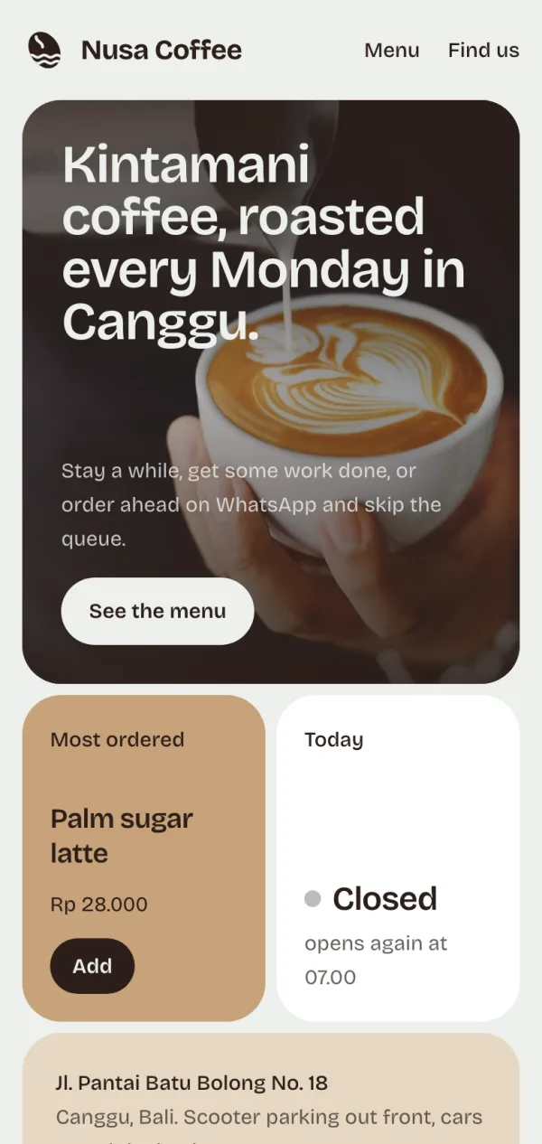 Nusa Coffee, screenshot